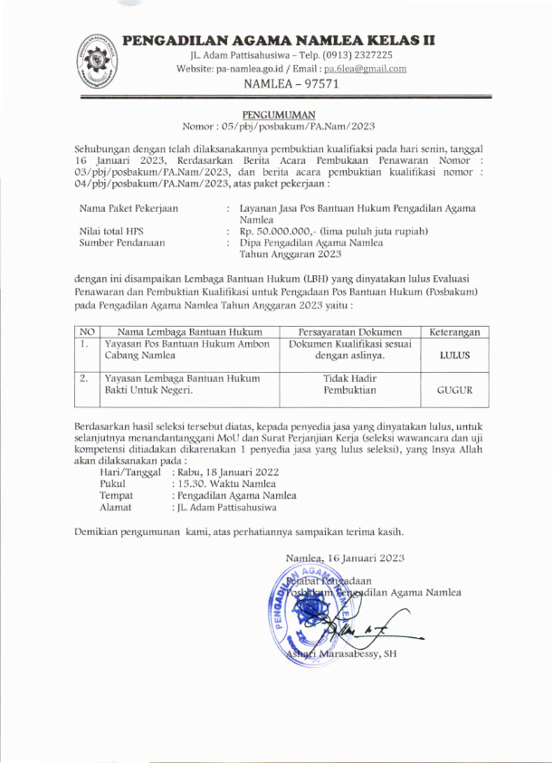 PENGUMUMAN POSBAKUM 001
